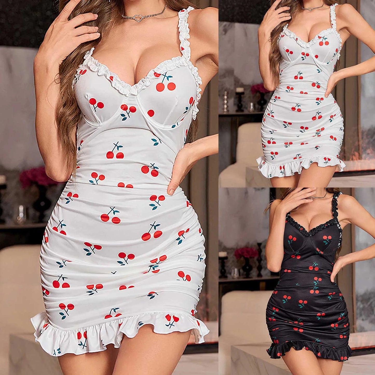 Sexy Lingerie Sexy Print Pleated Wrap Hip Nightdress Pajamas Seductive Thin Pleated Floral Edge Lingerie Sexy Woman Push Up - Premium  from Lizard Vigilante - Just $8.99! Shop now at Lizard Vigilante