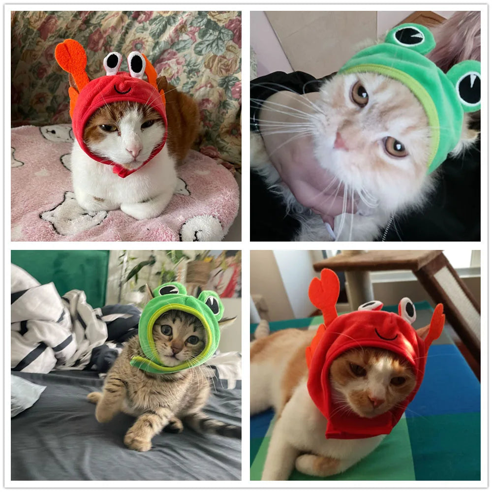 Halloween Easter Pet Costume Novelty Crab Lobster Frog Hat for Cat Puppy Hat Dog Cap Soft Headgear for Birthday Party Photo Prop