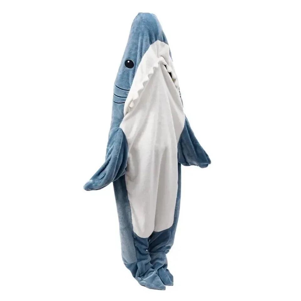 Shark Blanket Adult Cartoon Sleeping Bag Shark Onesie Sleeping Bag Pajama Hooded Warm Flannel Funny Homewear Winter Warm Blanket