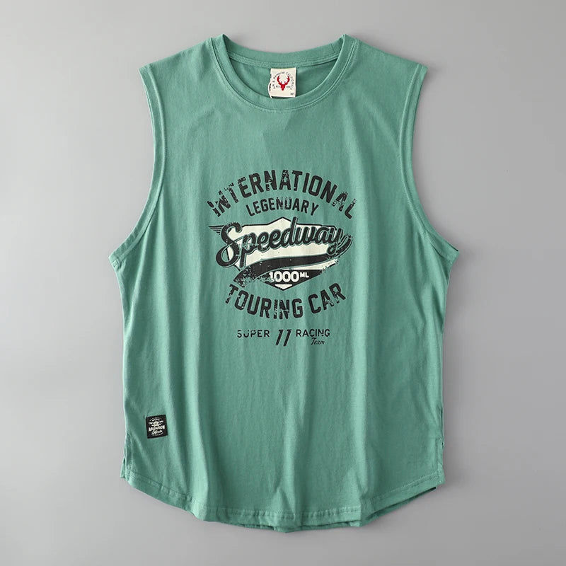 2025 Summer American Retro Sleeveless O-Neck Letter Print T-Shirt – 100% Cotton Men’s Basketball Sports Casual Vest - Premium tee from dsers - Just $30.99! Shop now at Lizard Vigilante