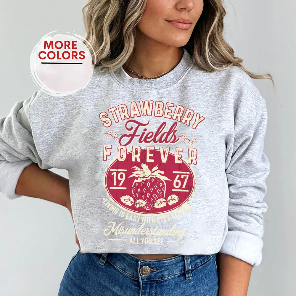 Retro Beatles Strawberry Fields Sweatshirt – Unisex Y2K Rock Band Fleece Streetwear for All Seasons - Premium tee from Lizard Vigilante - Just $43.88! Shop now at Lizard Vigilante