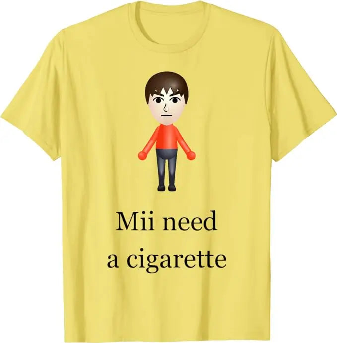 Mii Need A Cigarette T-Shirt – Funny Men's Fashion Novelty Tee, Humorous Gift, Short Sleeve Graphic Top - Premium tshirt from Lizard Vigilante - Just $23.95! Shop now at Lizard Vigilante