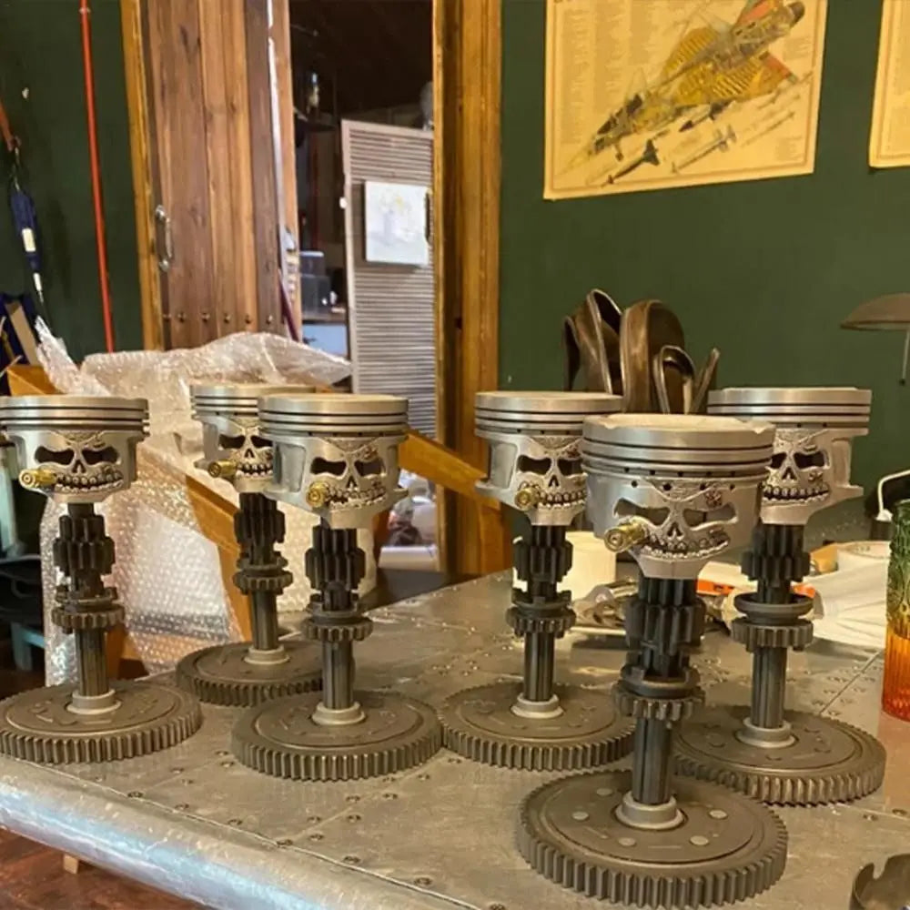 Carving Piston Skull Face Realistic Sculpture Skull Man Head Statue Garden Office Home Decor Halloween Party Skeleton Figurine