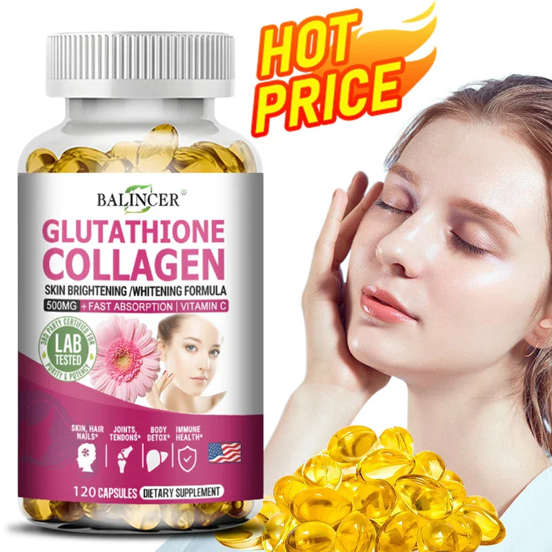 Collagen Capsules,Containing Glutathione,Vitamin C,Help Support Joint Cartilage,Calcium Absorption and Immune System,Skin Health