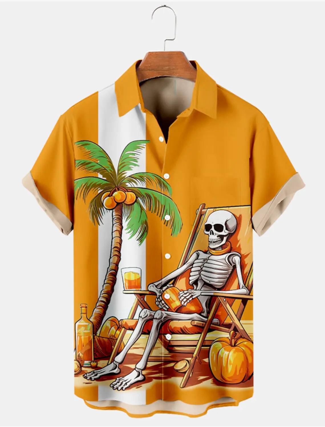 Men's Shirt Skull Vintage Beach Hawaiian Casual Social Flower Shirt Street Fashion Short Harajuku Floral Blouse Rockabilly - Lizard Vigilante