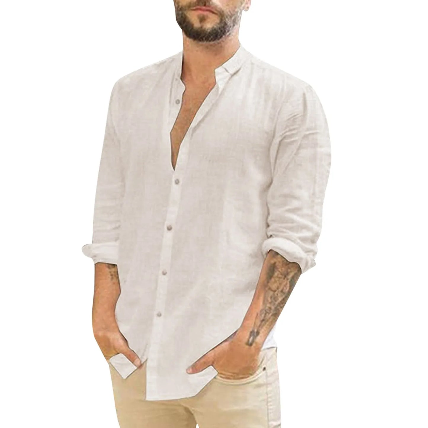 Men’s Casual Cotton Linen Loose-Fit Hawaii Shirt – Plus Size, Turn-Down Collar, Long Sleeve Streetwear - Premium hawaiian shirt from Lizard Vigilante - Just $38.88! Shop now at Lizard Vigilante