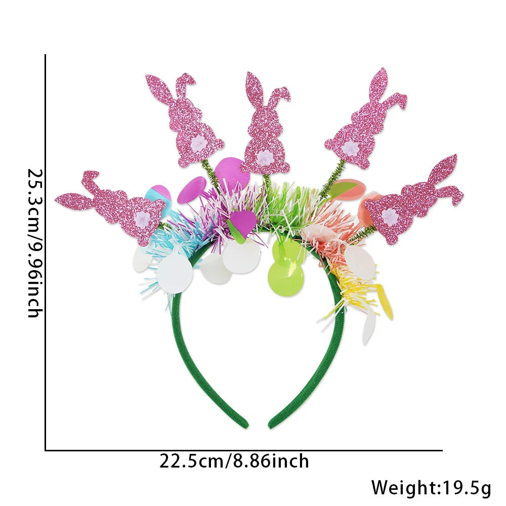 Easter Rabbit Headband with Colorful Egg Strip And Button Holiday Party Accessory Egg Chick Headdress for Easter Celebrations