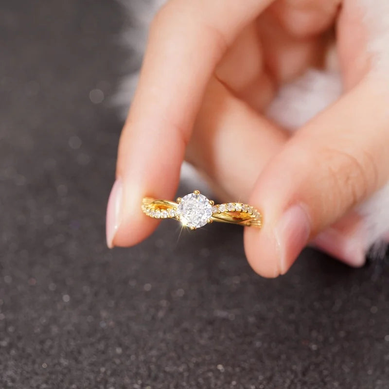 “MIDNIGHT PROMISE” 6-Claw CZ Engagement Ring – 925 Sterling Silver Gold Plated Band | Delicate Aesthetic Jewelry for Women by Huitan - Premium ring from dsers - Just $24.99! Shop now at Lizard Vigilante