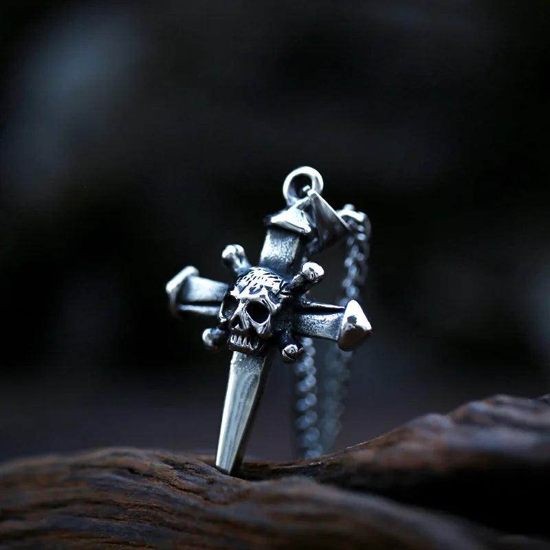 Retro Gothic Skull Ghost Head Christian Cross Pendant Necklace Men's Personalized Punk Trend Cool Jewelry - Lizard Vigilante