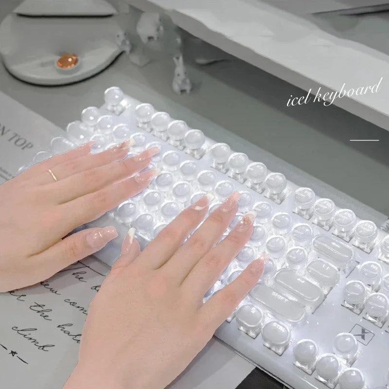 Crystal Ice Mechanical Keyboard Full Transparent Punk Nearly Invisible Wired Keyboard White Light Blue Axis Knob Version Punk Single Keyboard - Lizard Vigilante