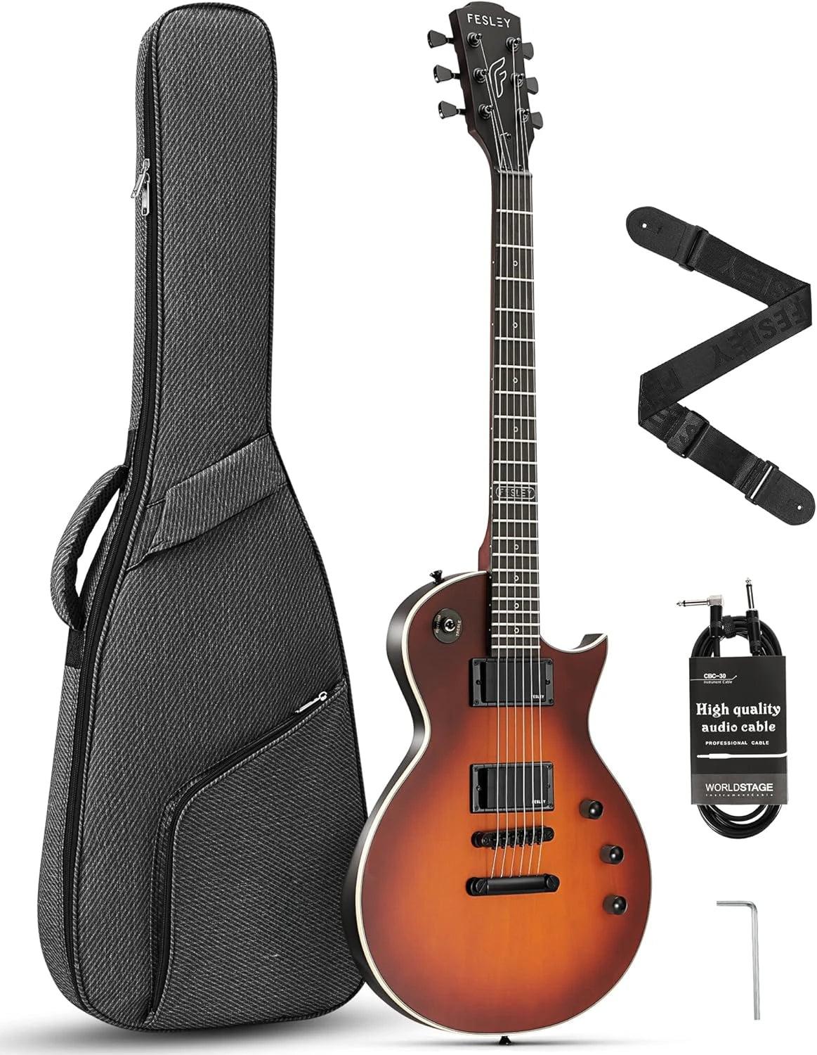 39" LP Electric Guitar Kit, Poplar Body, Mahogany Neck, 22 Frets, 6 String Guitar with Gig Bag, Cable, FLP350, Matte, Black - Premium Electric Guitar from Lizard Vigilante - Just $249.99! Shop now at Lizard Vigilante