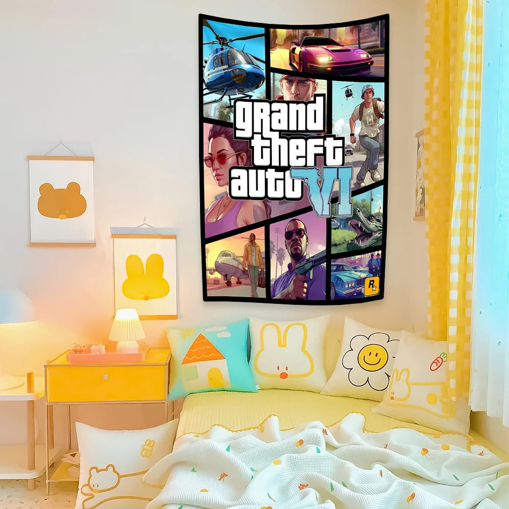 GTA 6 Vice City Bohemian Tapestry – Wall Hanging Decoration for Bedroom, Dorm, Sofa, or Living Room - Premium tapestry from Lizard Vigilante - Just $10.99! Shop now at Lizard Vigilante