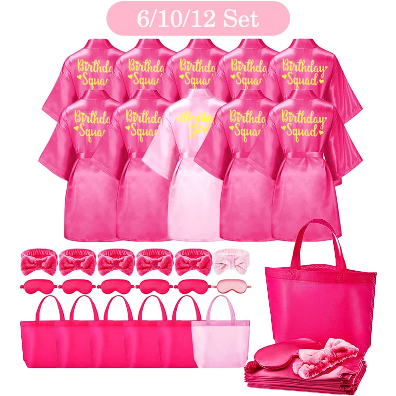 6/10/12 Set Birthday Squad Robes Spa Party for Girls Kimono Satin Spa Robes Child Party Favors for Kids Birthday Hot Pink Party - Premium  from Lizard Vigilante - Just $111.99! Shop now at Lizard Vigilante