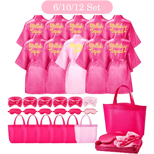 6/10/12 Set Birthday Squad Robes Spa Party for Girls Kimono Satin Spa Robes Child Party Favors for Kids Birthday Hot Pink Party - Premium  from Lizard Vigilante - Just $111.99! Shop now at Lizard Vigilante