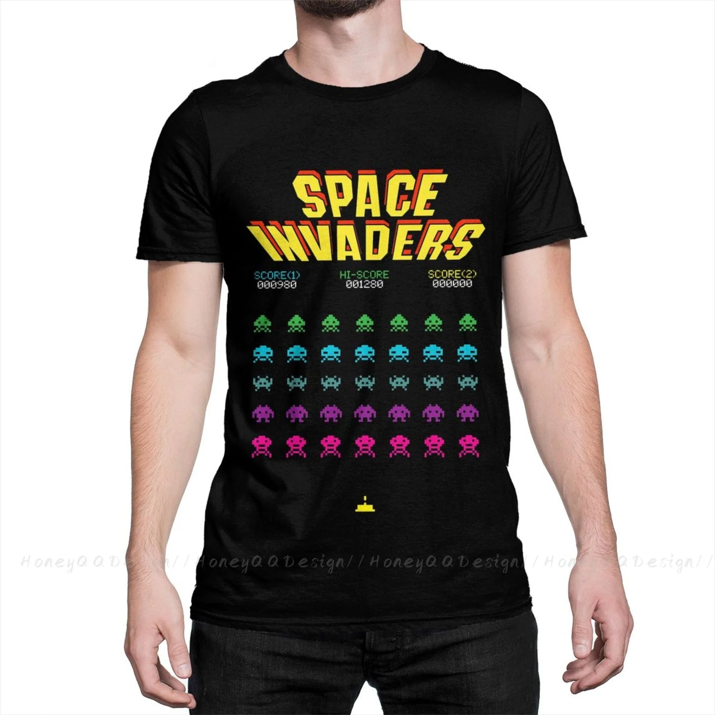 Space Invaders T-Shirt 70s 80s Arcade Game Men 100% Cotton Short Summer Sleeve Casual Plus Size Shirt Adults - Lizard Vigilante