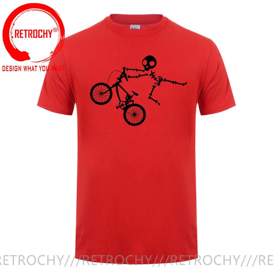 Skeleton Alien BMX Cycle Bike T-Shirt Custom Short Sleeve MTB Skull Biker TShirt Funny Fall O Neck Cotton T Shirt for Men - Lizard Vigilante