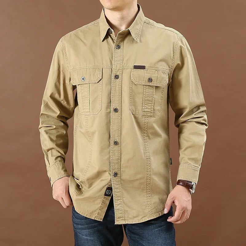 Oversized Army Tactical Shirt for Men | 100% Cotton | Spring Autumn Casual Outdoor Shirt | Hiking & Military Style | 5XL - Premium shirt from Lizard Vigilante - Just $32.88! Shop now at Lizard Vigilante