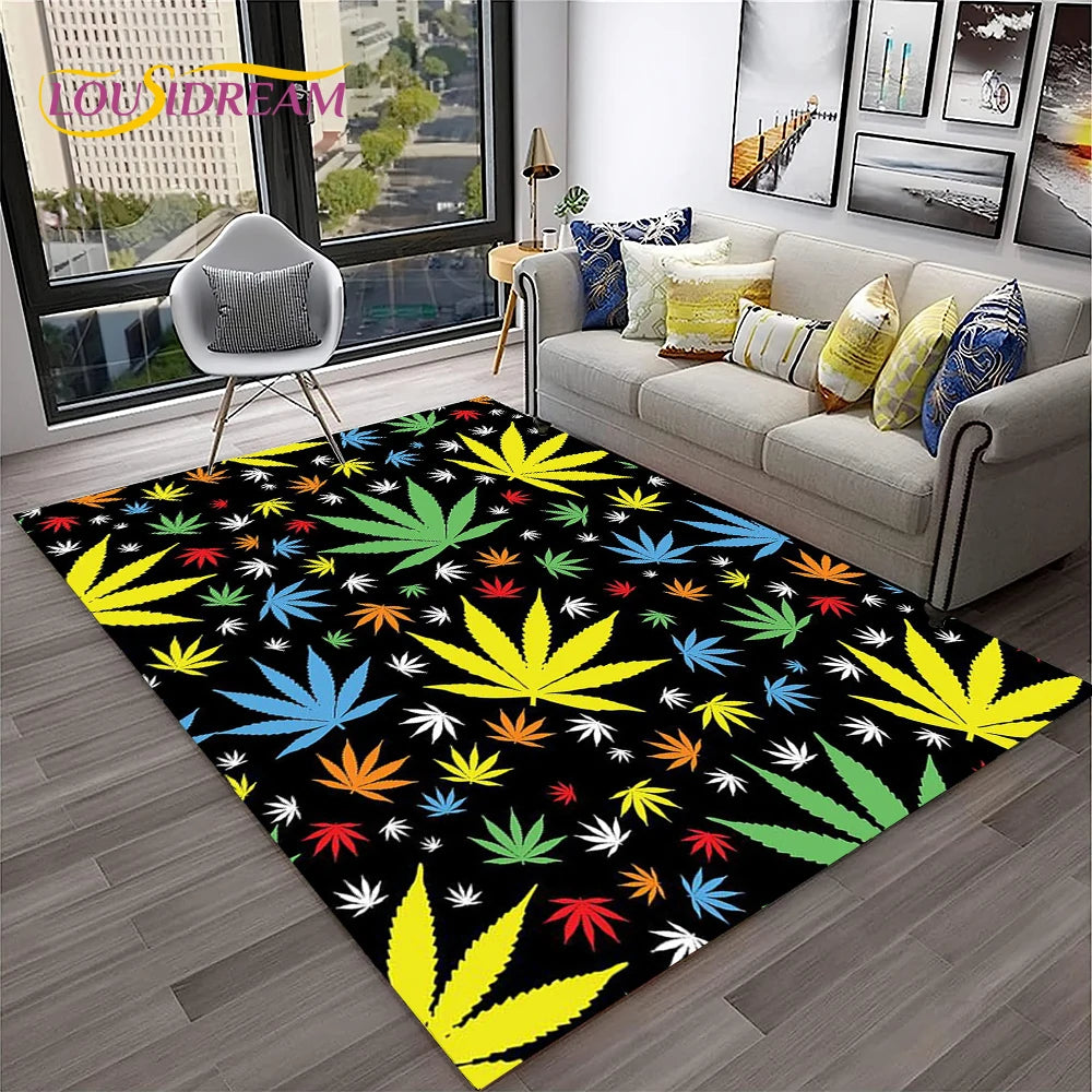 High Voltage Maple Leaf Lounge Rug – 3D Printed Non-Slip Weed Art Carpet For Living Rooms, Studios And Late-Night Plots