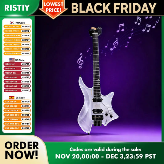 Headless Crystal Electric Guitar With Acrylic/Mahogany Body Wooden Double Humbuckers Tremolo Bridge For Various Styles Rich Tone