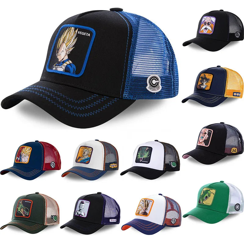 New Dragon Ball Trucker Hat Son Goku Cap Summer Travel Peaked Cap Men's Embroidery Hip-Hop Cap Style Sun Visor Adjustable Mesh - Premium cap from Lizard Vigilante - Just $4.99! Shop now at Lizard Vigilante