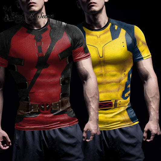 Wolverine Deadpool Superhero Compression Shirt – Men's Cosplay Costume for Halloween and Parties - Premium tee from Lizard Vigilante - Just $31.08! Shop now at Lizard Vigilante