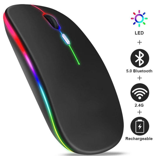 Rechargeable Bluetooth Wireless Mouse with 2.4GHz USB RGB 1600DPI Mouse for Computer Laptop Tablet PC Macbook Gaming Mouse Gamer - Lizard Vigilante