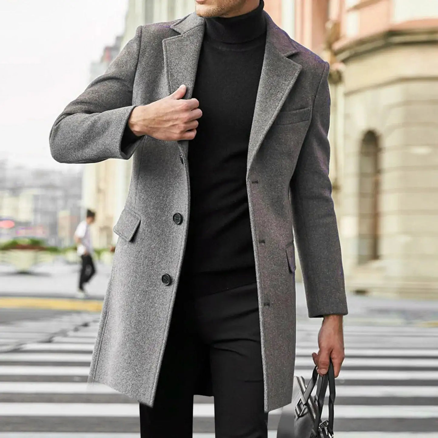 2023 Autumn and Winter New Men's Windbreaker British Long sleeved Woolen Coat Fashion Trend Coat Suit Single breasted