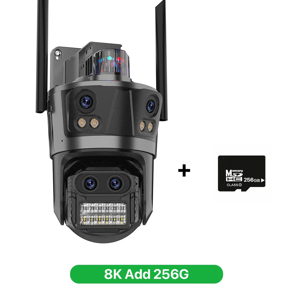 WIFI 8K 8X Zoom IP Camera Four Lens Four Screen Human Detecton Camera 4K 8MP IP HD Dual Srceen Security Waterproof Camera iCsee