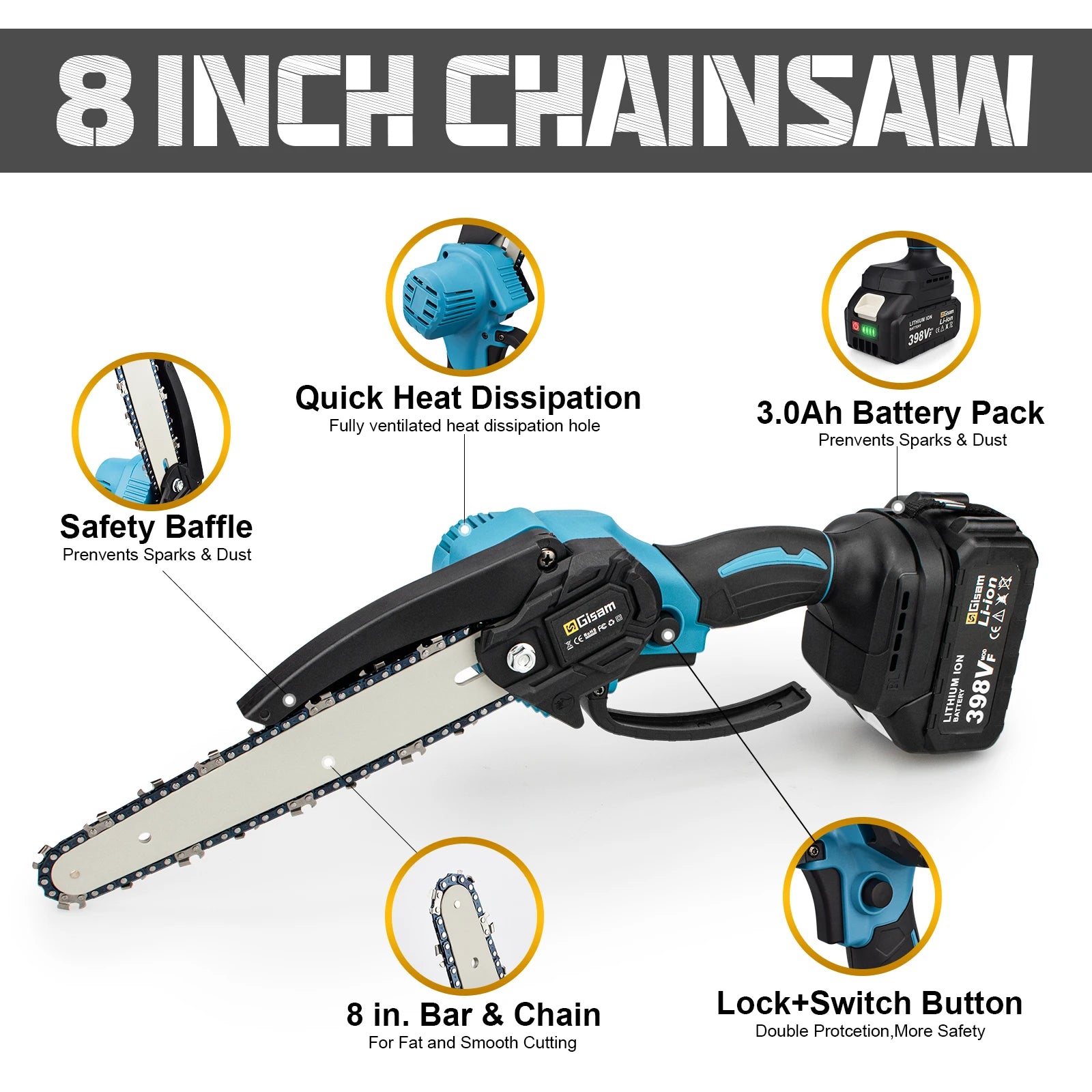 8-Inch Brushless Mini Electric Chainsaw – Handheld Pruning Power Tool for Makita 18V Battery, Woodworking & DIY - Premium chainsaw from Lizard Vigilante - Just $88.88! Shop now at Lizard Vigilante