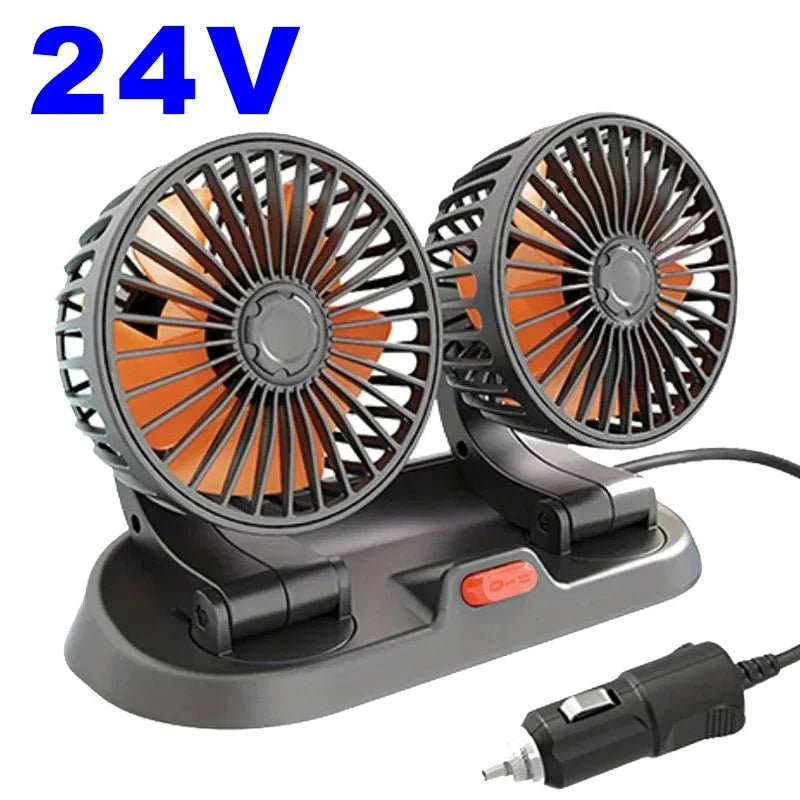 360° Triple-Head Car Fan – USB/12V/24V Adjustable Electric Air Cooler for Cars, Trucks, Desk, and Travel