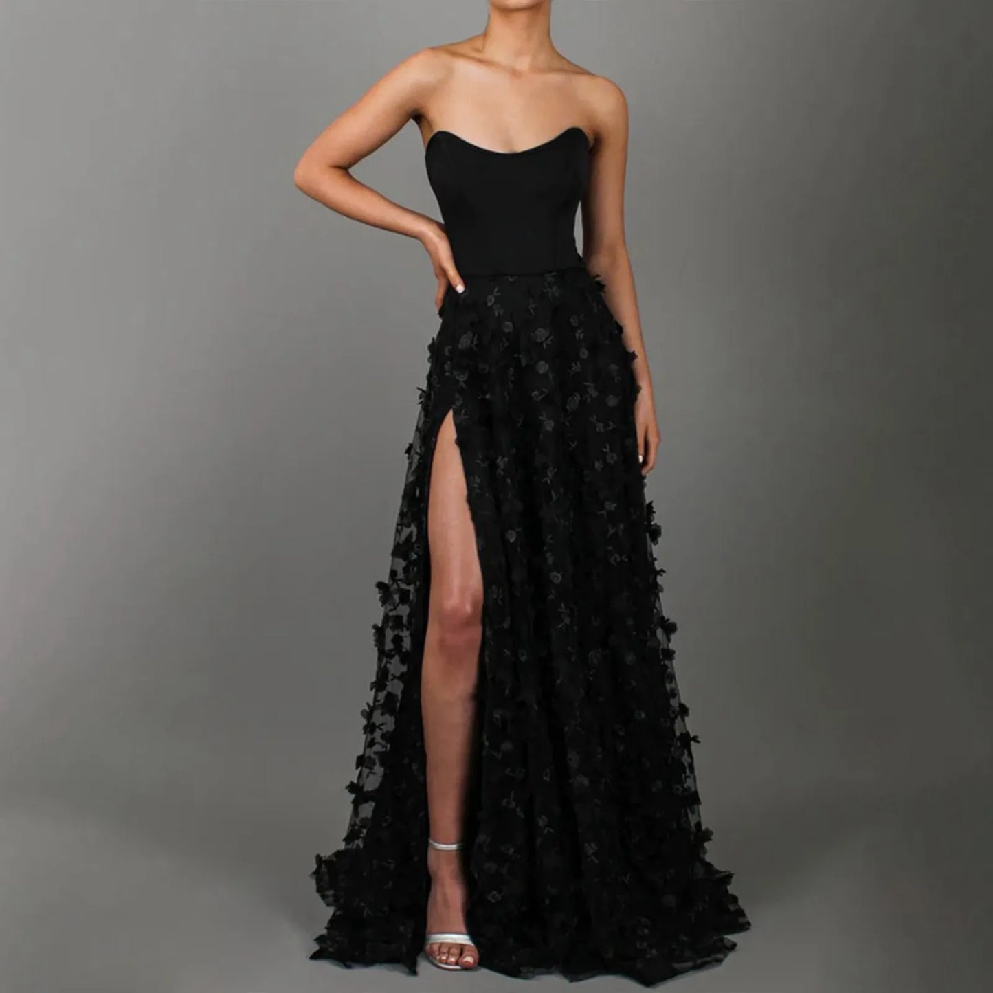 Elegant Floral Feather Strapless Wedding Dress | Sexy Long A-Line Tassel Gown for Evening, Prom, and Formal Events - Premium wedding dress from Lizard Vigilante - Just $43.88! Shop now at Lizard Vigilante