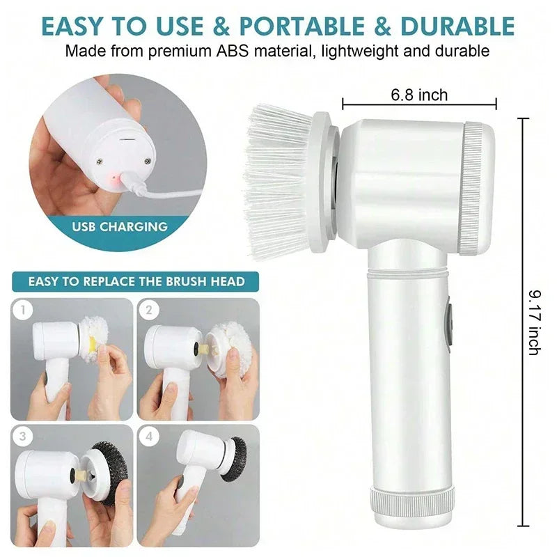 New Electric Spin Scrubber,Bathroom Cleaning Brush Power Scrubber with 5 Replaceable Brush Heads, 5 in 1 Electric Cleaning Brush - Premium  from Lizard Vigilante - Just $15.99! Shop now at Lizard Vigilante