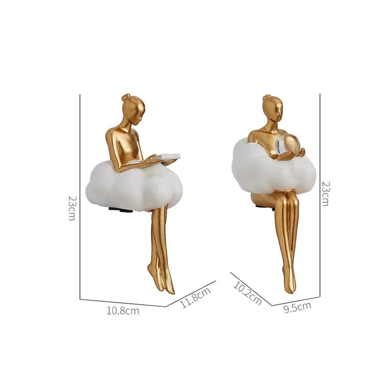 Sitting ballet girl art Golden sculpture Sitting posture ornament home accessories Statuettes Figurines office decor Statues
