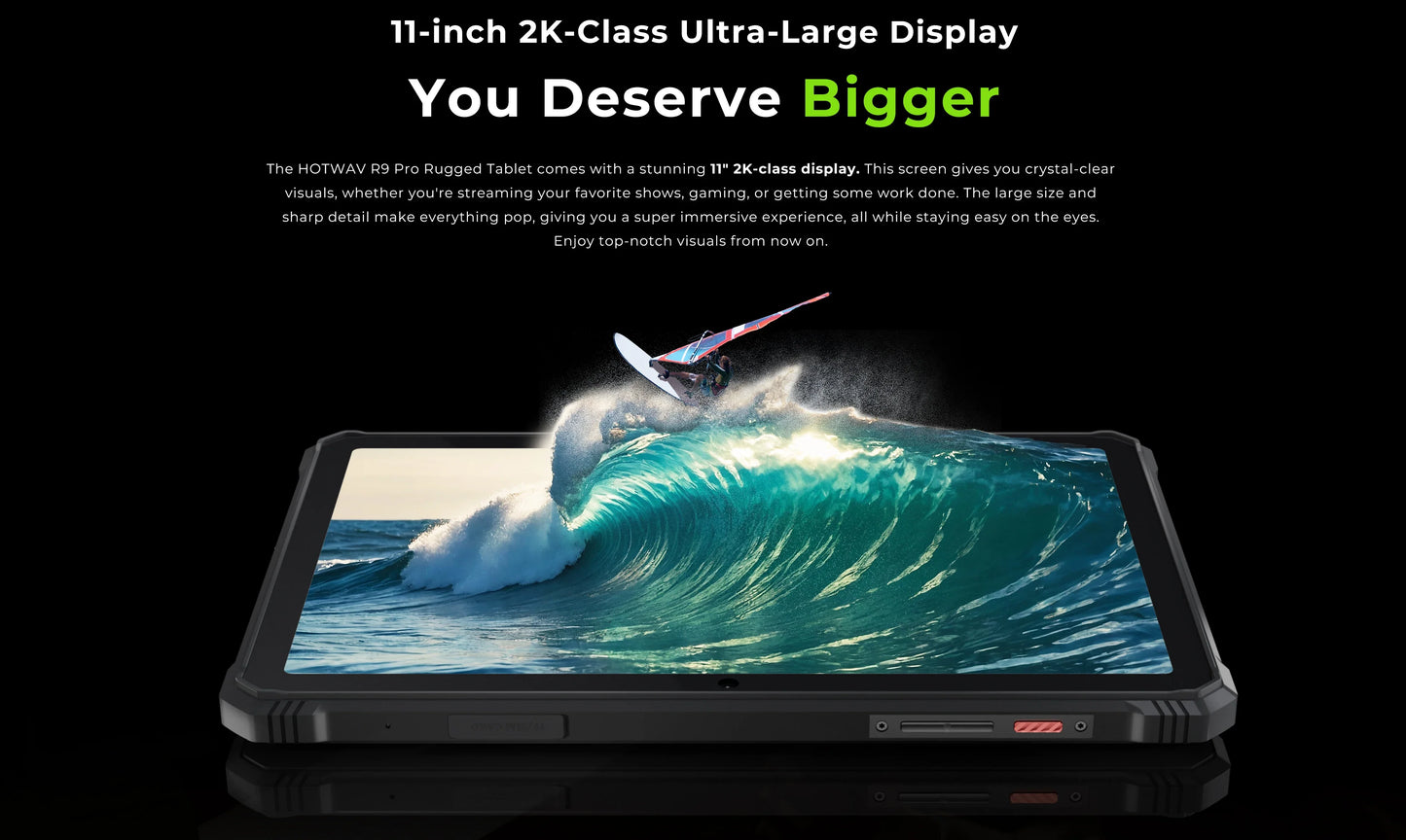 HOTWAV R9 Pro Rugged Tablet 11'' FHD+ 2K Display 20080mAh Massive Battery Pad Android 14 6GB 256GB Camera Global 4G Tablet PC