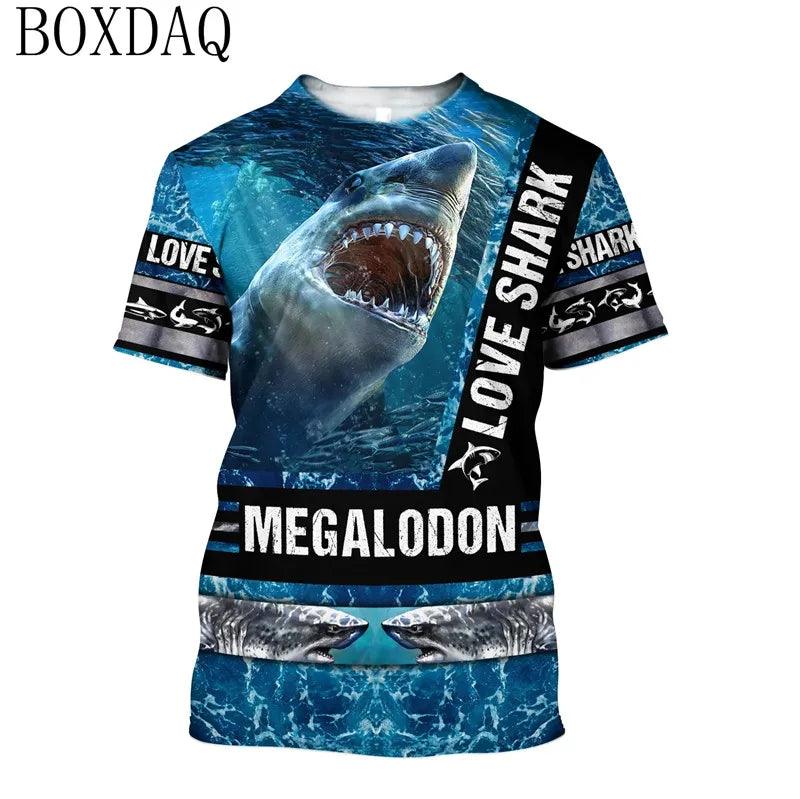 Summer 2024 Shark Attacks T-Shirts For Men's Beach Casual Summer 3d Print Killer Street Style Man T Shirt Short O-Neck Love Shark Trend Hip Hop Tops Tee 6XL Plus Size - Lizard Vigilante