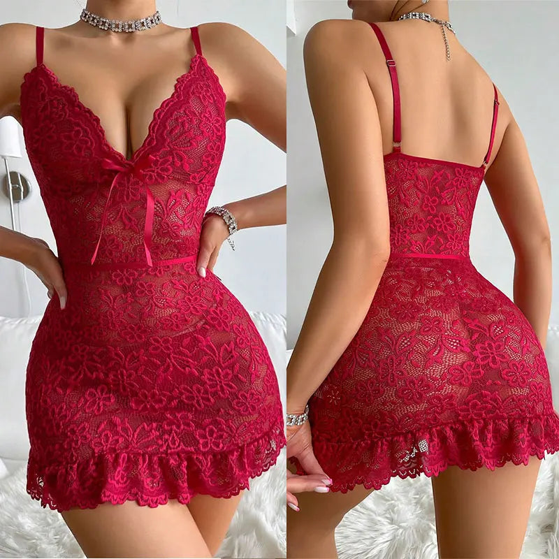“Cherrybomb Laceback Mini” – Backless Midnight Pajama Dress + Thong Set for Wild Nights & Killer Mornings - Premium lingerie from dsers - Just $13.99! Shop now at Lizard Vigilante