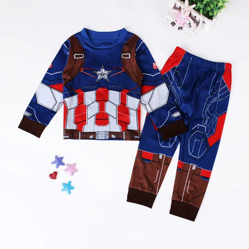 Avengers Superhero Pajama Set — Boys Long Sleeve Spider-Man & Iron Man Nightwear Cosplay Costume