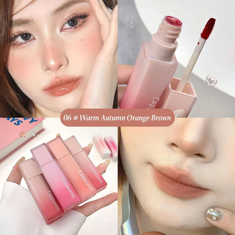 Cappuvini Nude Water Mist Lip Glaze Matte Velvet White Lip Gloss Long-lasting Lipstick