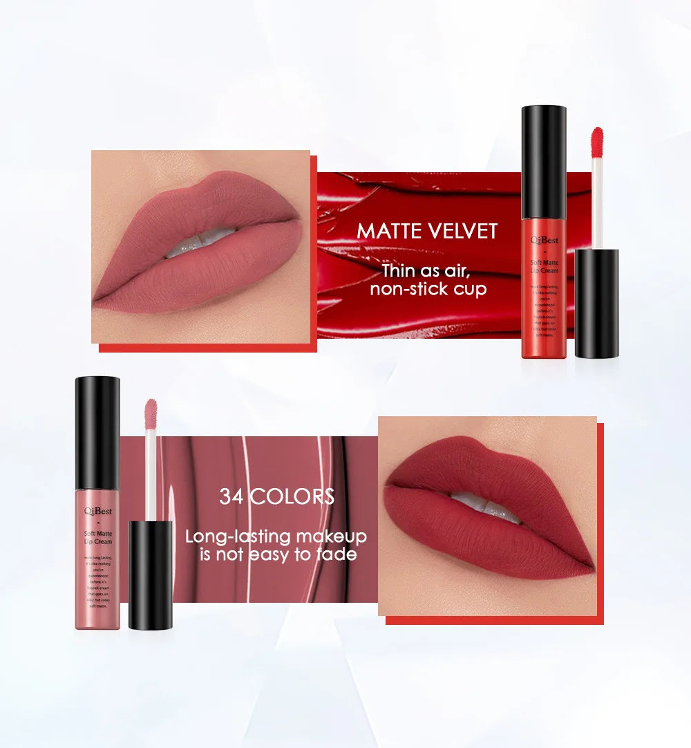Matte Liquid Lipstick Waterproof Long Lasting Sexy Velvet Lip Gloss Nude Pigment Red Black Women Beauty Makeup Cosmetics