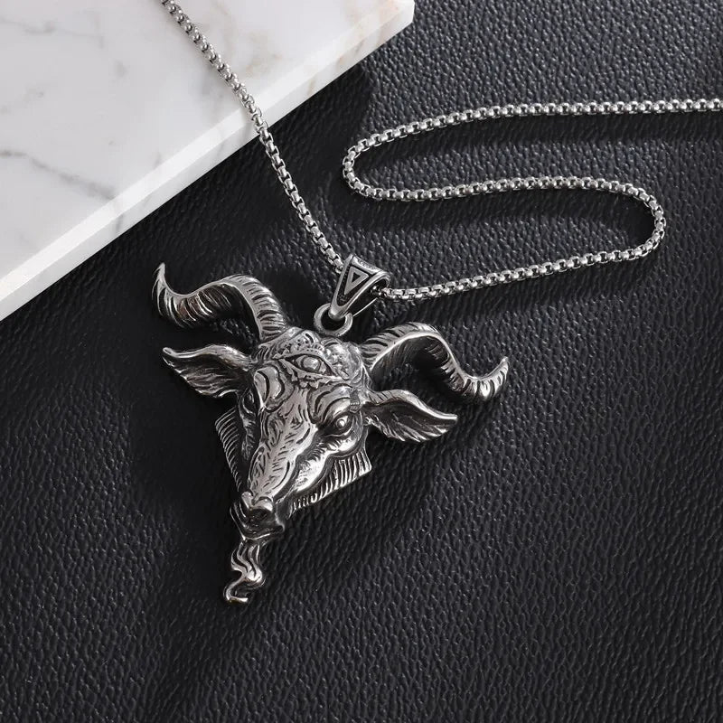 Vintage Lucifer Demon Ram Necklace – Gothic Satanic Pendant for Men – Eye of Truth Punk Party Jewelry - Premium pendant from Lizard Vigilante - Just $16.66! Shop now at Lizard Vigilante