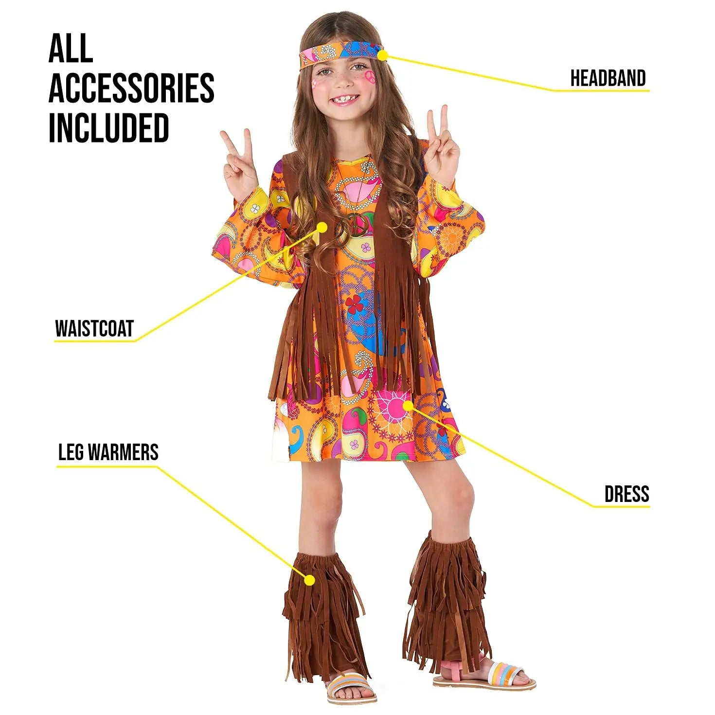 Children's Disco Hippie Dress Set – Vintage Cosplay Costume for Girls Holiday Party & Stage Performance - Premium Cosplay Costumes from Lizard Vigilante - Just $34.88! Shop now at Lizard Vigilante