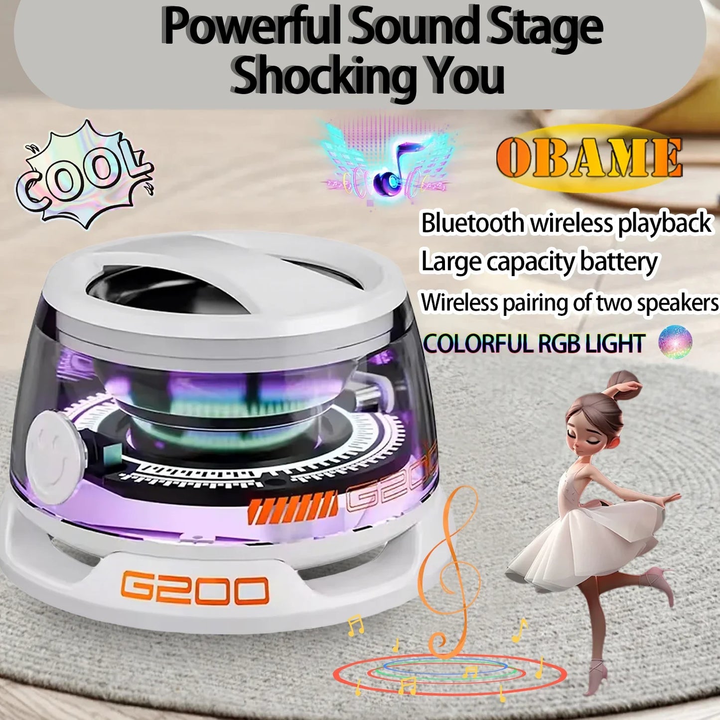 2025 New Portable Mini Bluetooth Speaker G200 RGB Lighting Magnetic Speaker BT5.3 Mini Sound Box 7 Hours Playback Phone Holder