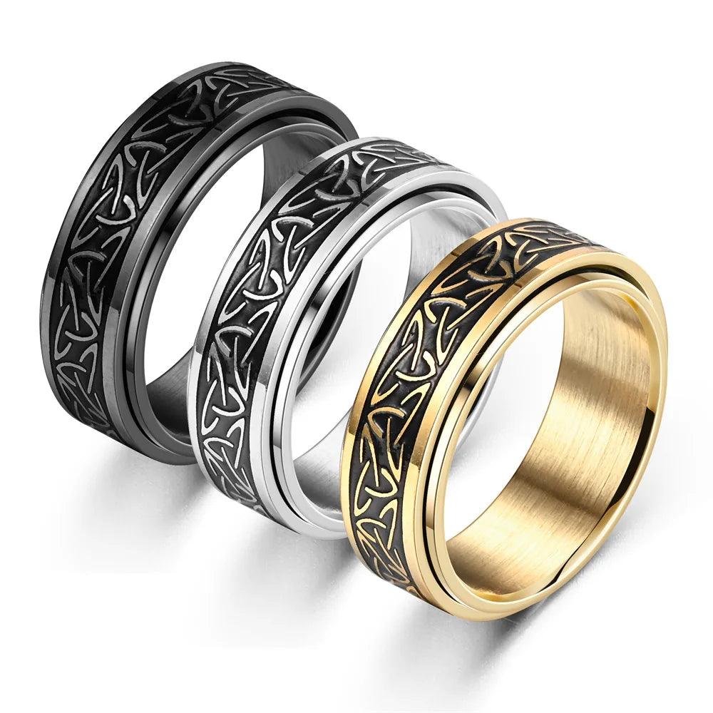 Viking Celtic Knot Rune Rotating Anxiety Joint Ring For Men Anti Stress Stainless Steel Spinner Fidgets Ring Anillo Antiestres - Lizard Vigilante