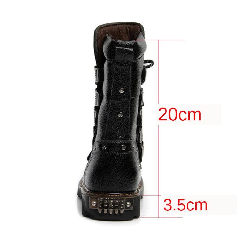 Winter Men Motorcycle Boots New Fashion Mid-Calf Punk Rock Punk Shoes Mens Genuine Leather Black High Top Mens Casual Boot 38-46 - Lizard Vigilante