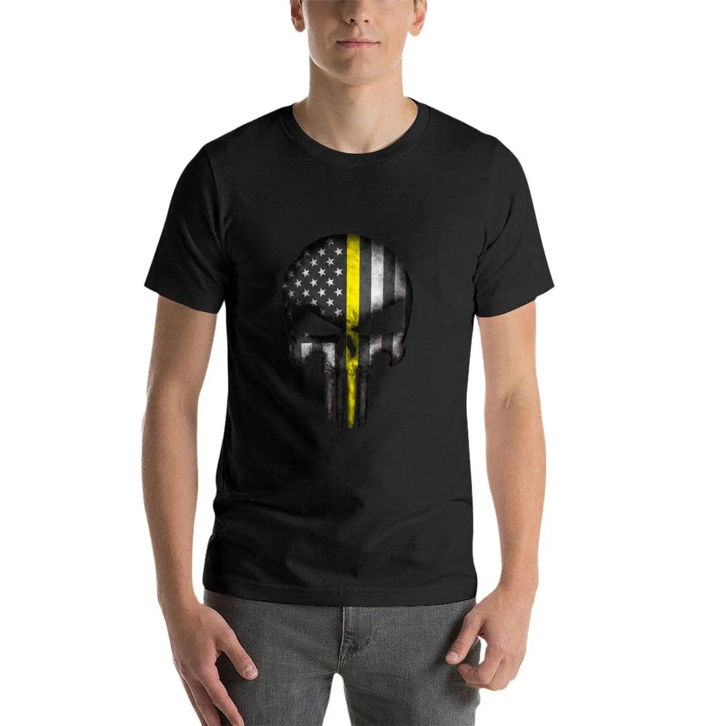 Thin Yellow Line Skull T-Shirt Summer Top Aesthetic Clothing Mens Graphic T-Shirts Pack - Lizard Vigilante