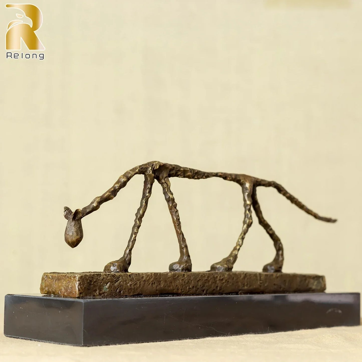 Bronze Cat Statue Abstract Cat Sculpture Classical Giacometti Art Reproduction Skeleton Animal Statue For Home Decor Collection