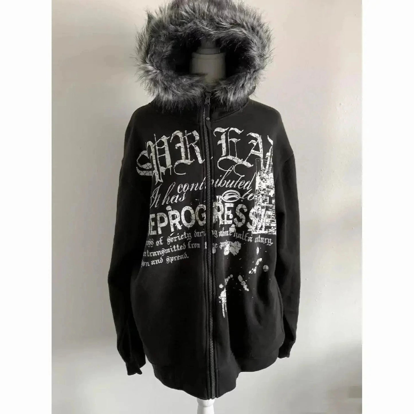 Shadow Vortex Faux Fur Gothic Hoodie Jacket