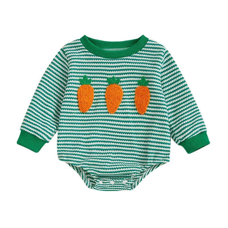 Adorable Infant Unisex Hoodies Rompers Spring Outfits Easter Bunny Carrot Embroidered Long Sleeve Bodysuits Jumpsuits