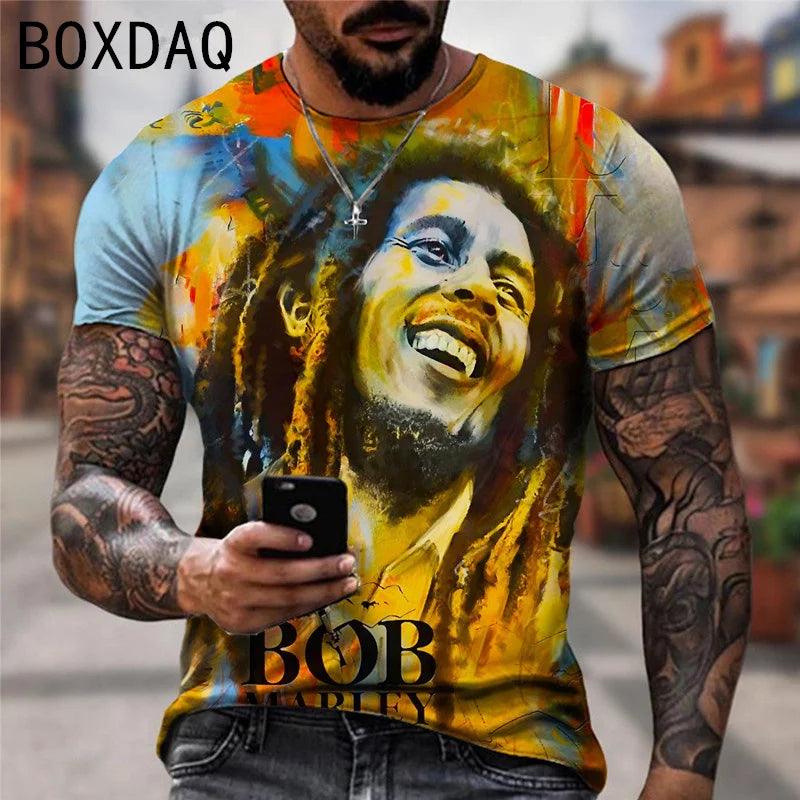 Bob Marley Oversized Men's T-shirt Cool Rock Print Tops Summer O-neck Short Sleeve Street Hip-hop Shirt Personality Men Clothing - Lizard Vigilante