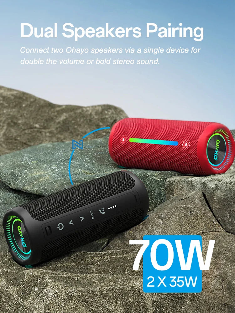Ohayo Portable Waterproof Bluetooth Speaker 35W Drivers with Powerful 360-Degree Sound and Thundering Bass,TWS,IPX7 Waterproof